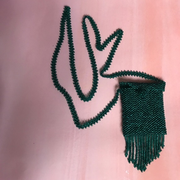 Costume Baldor Beaded Pouch Necklace Fringe Pocket Boho Midi - Picture 4 of 6